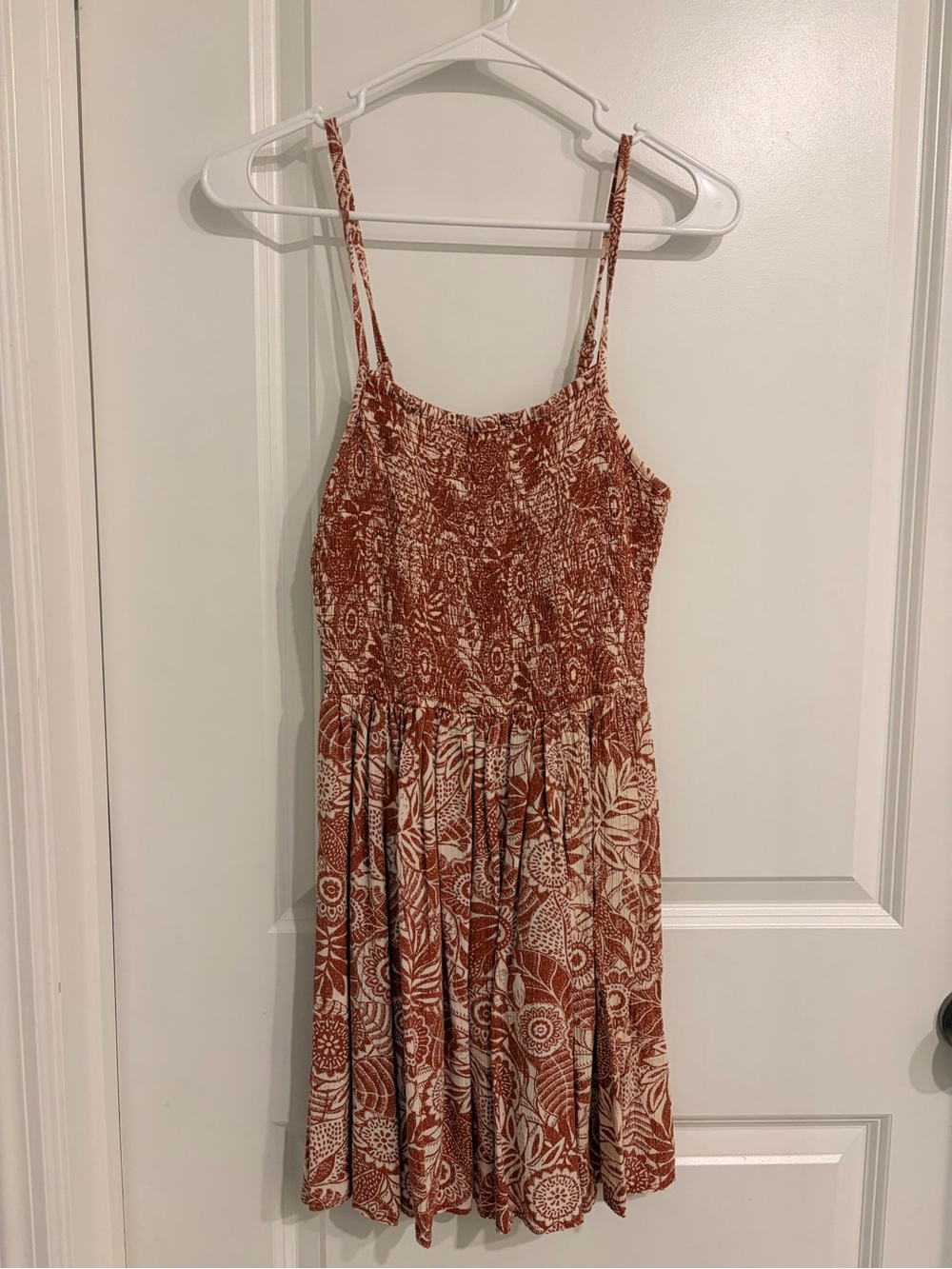 Angie Rust and Cream Floral Smocked Dress